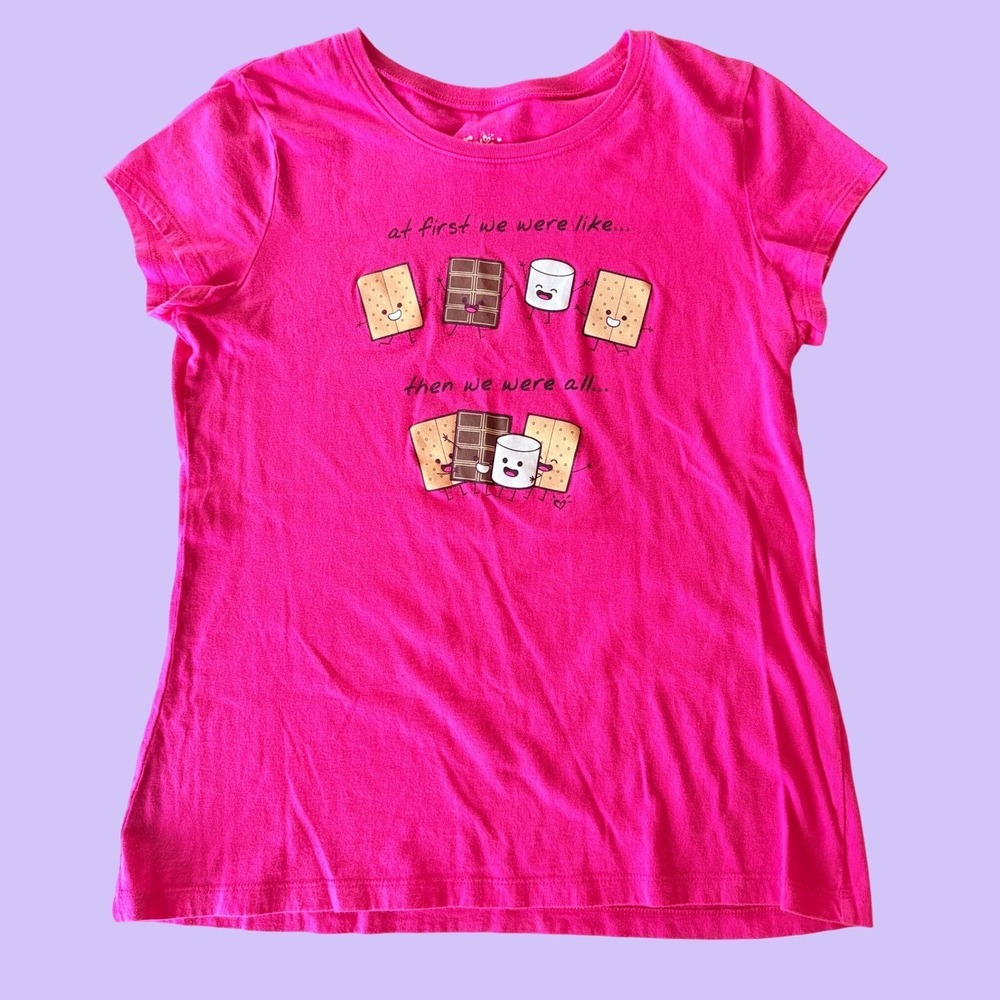 Y2K Justice Pink Smores Graphic Tee Short Sleeve Scene Cute #18